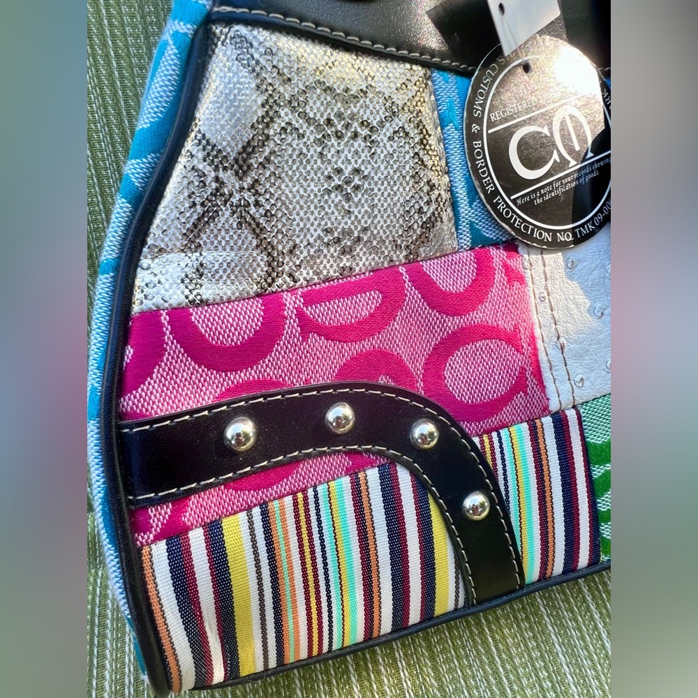 Multicolor Patchwork Shoulder Bag with Silver Hardware - Picture 6 of 15